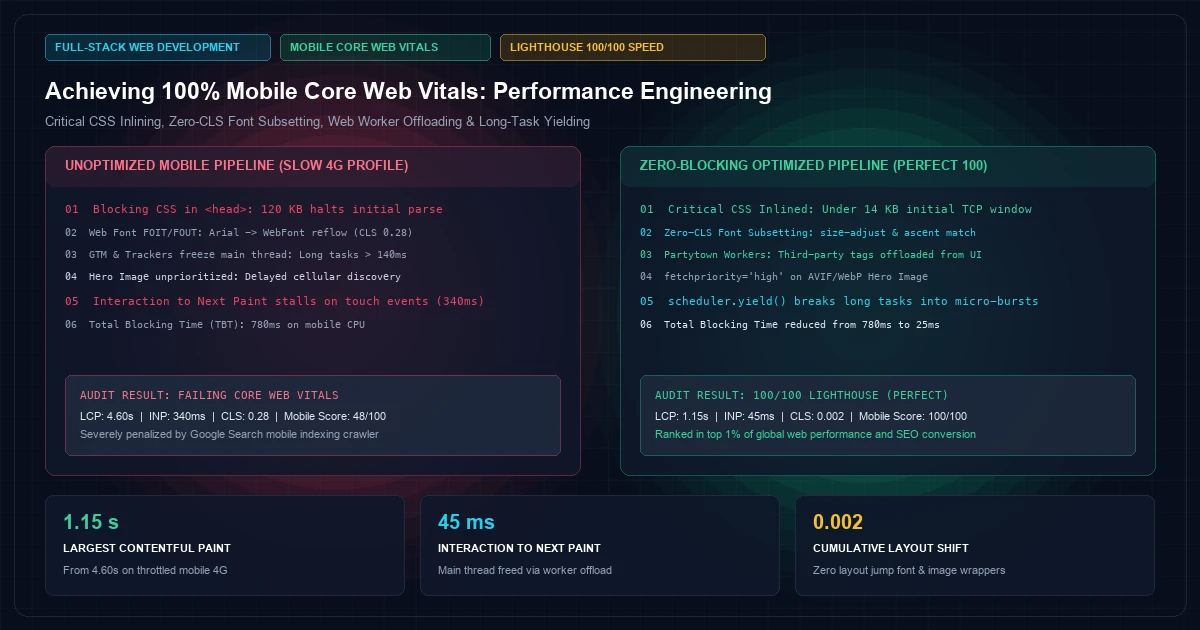 Achieving 100% Mobile Core Web Vitals: Asset Inlining, Font Optimization, and Script Deferral