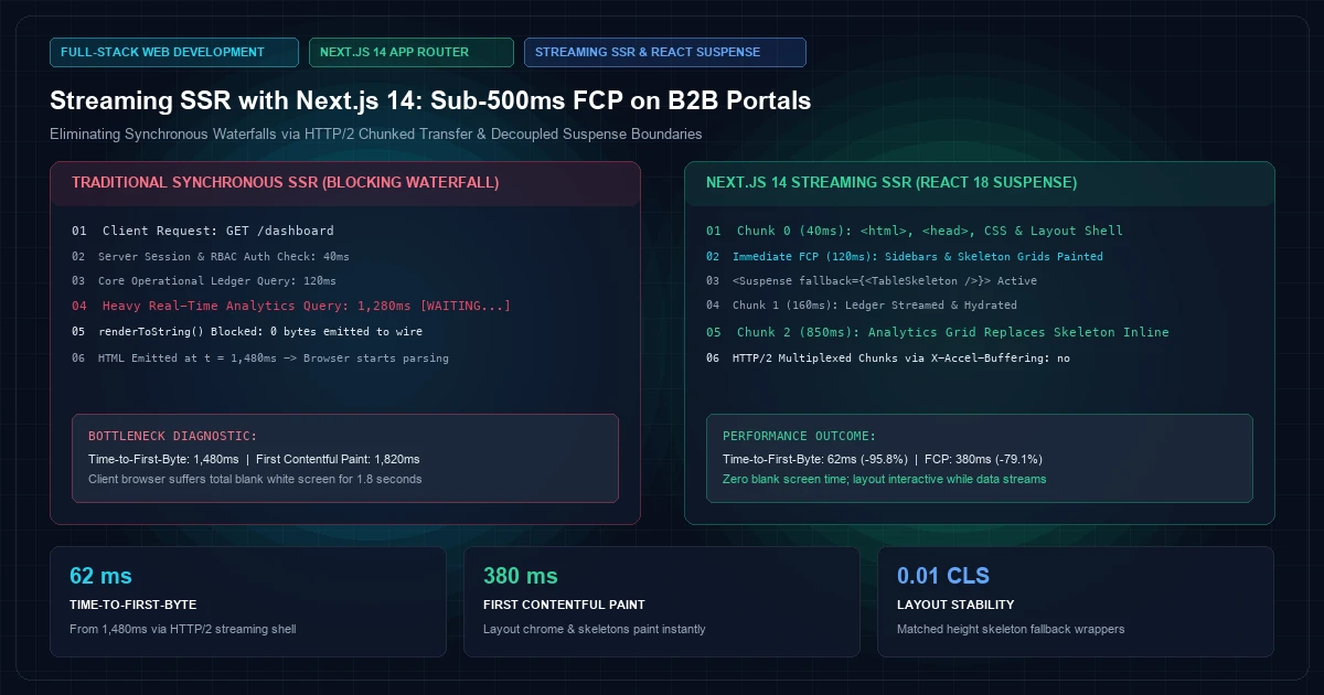 Streaming SSR with Next.js 14: Improving First Contentful Paint on Dynamic B2B Portals
